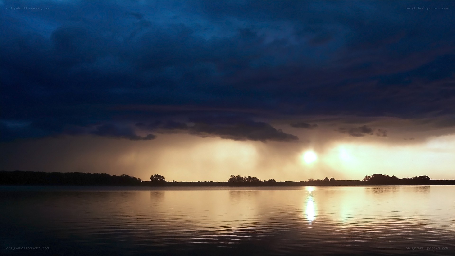 Sunset over a calm lake