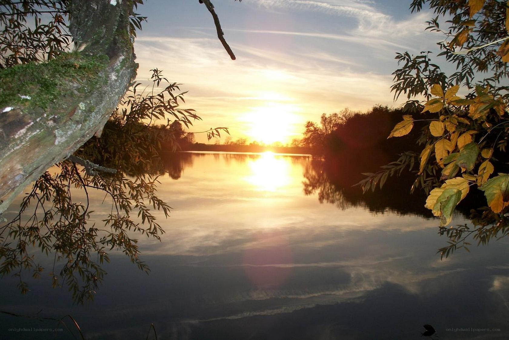 Sunset over a calm lake
