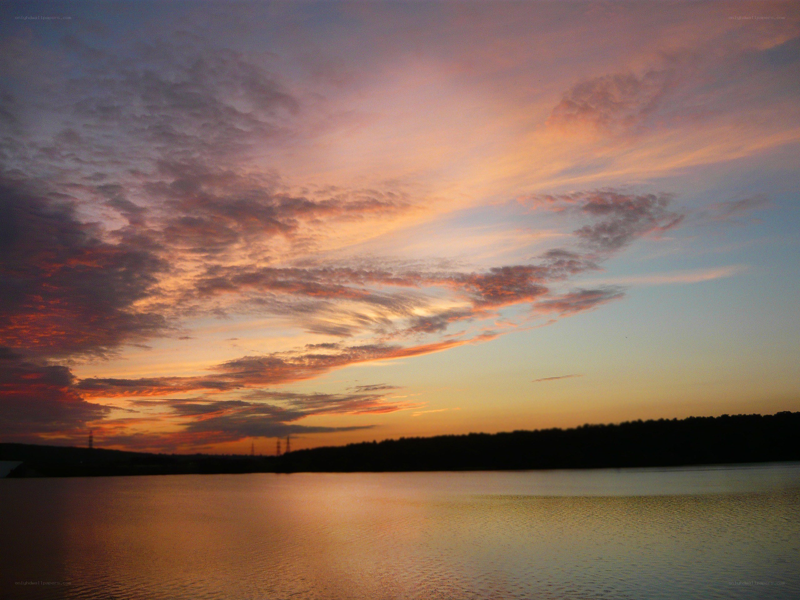 Sunset over a calm lake