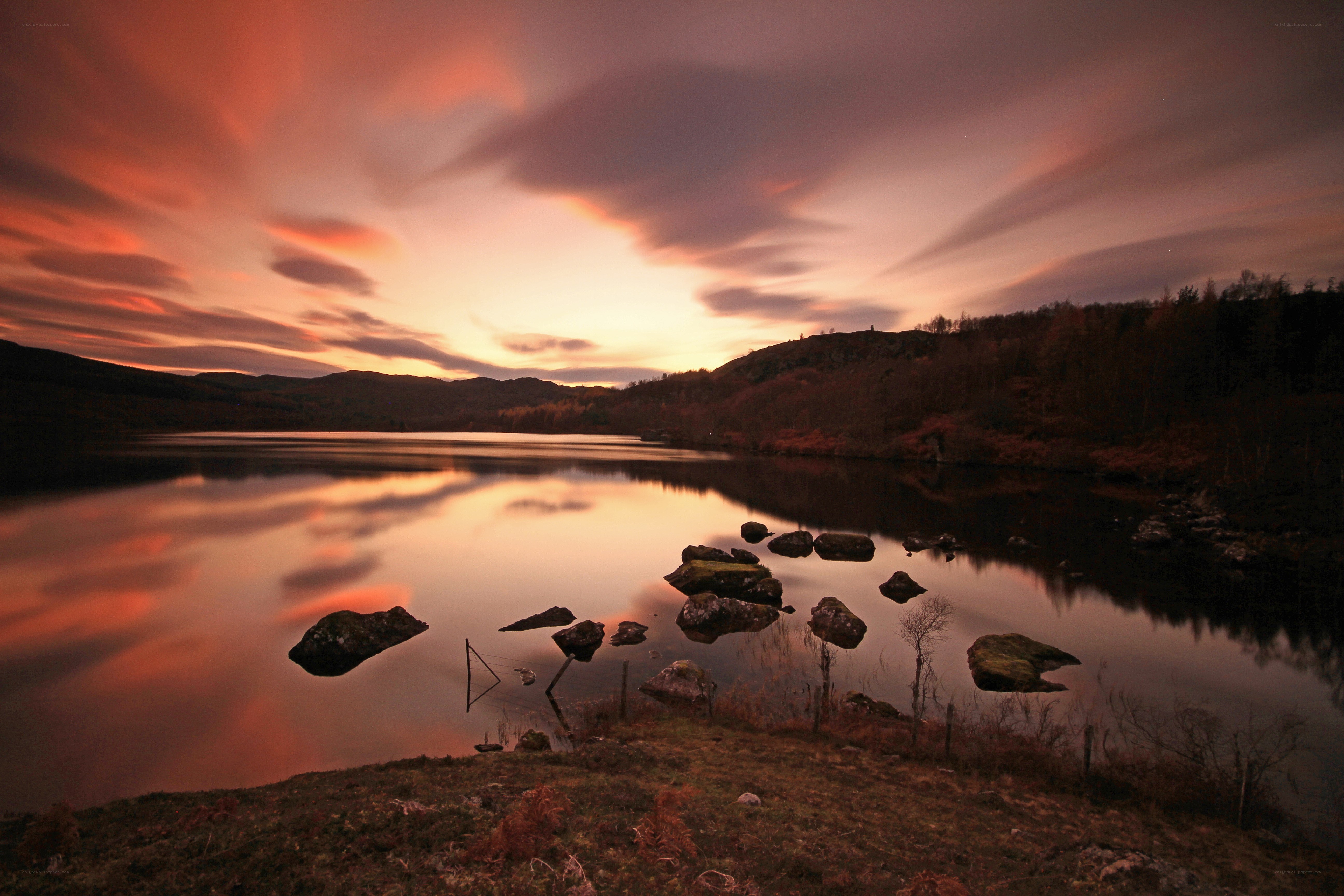 Sunset over a calm lake