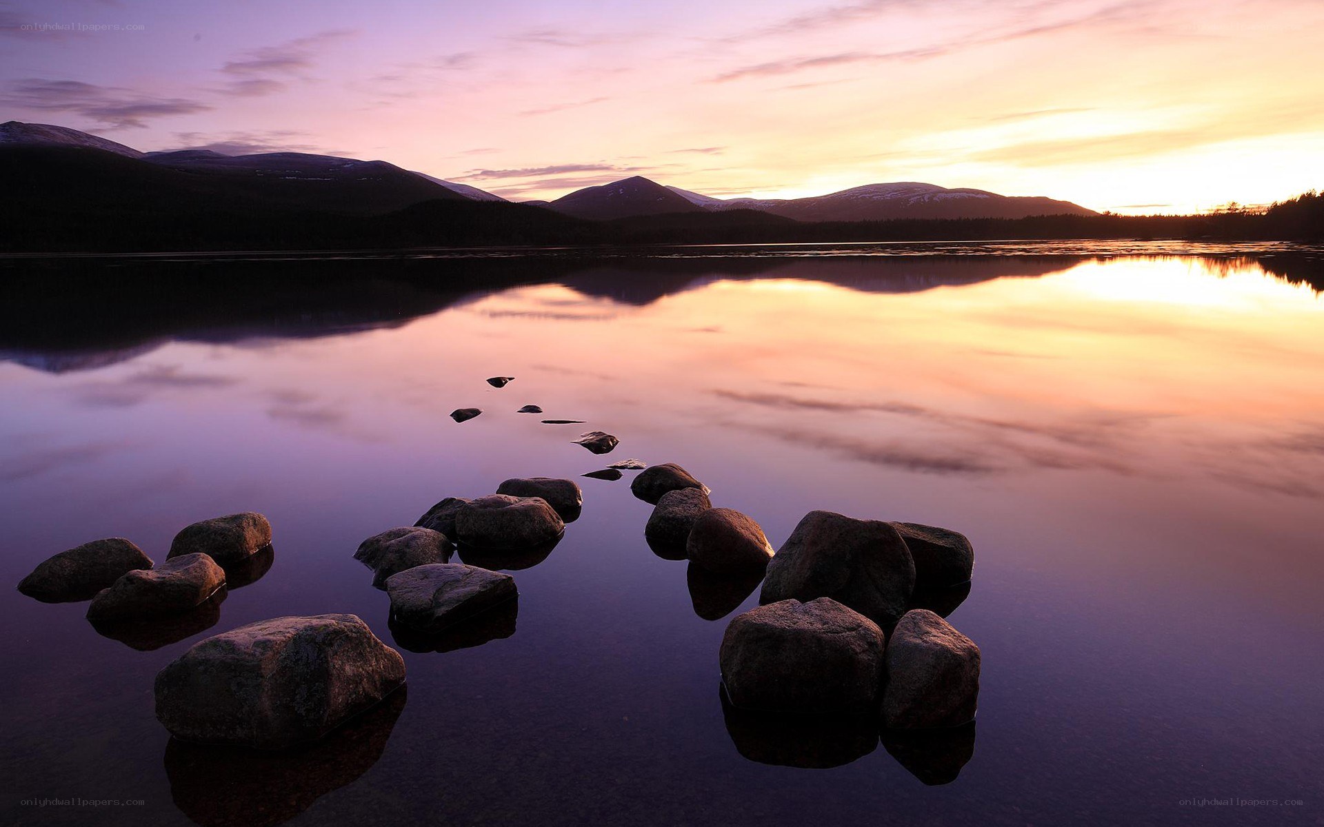 Sunset over a calm lake