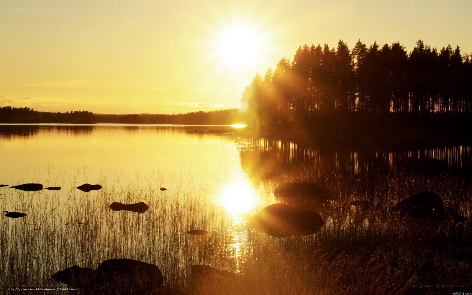Sunset over a calm lake