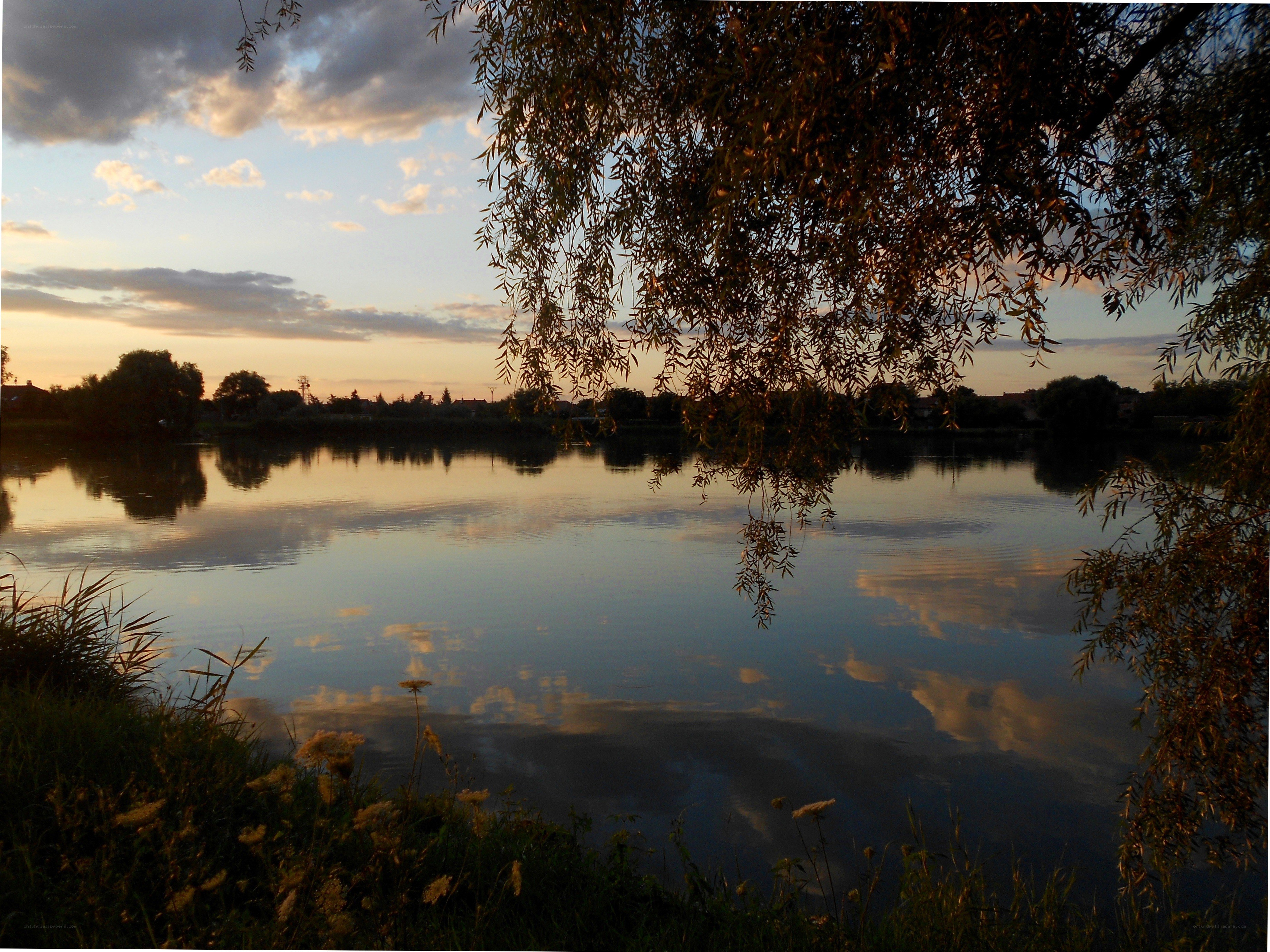Sunset over a calm lake