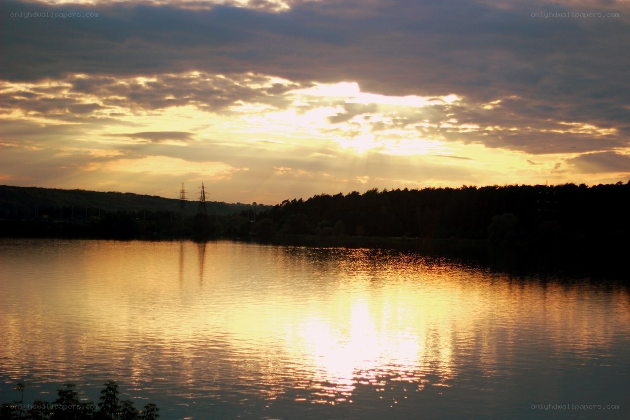 Sunset over a calm lake