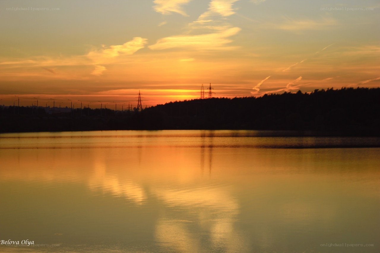 Sunset over a calm lake