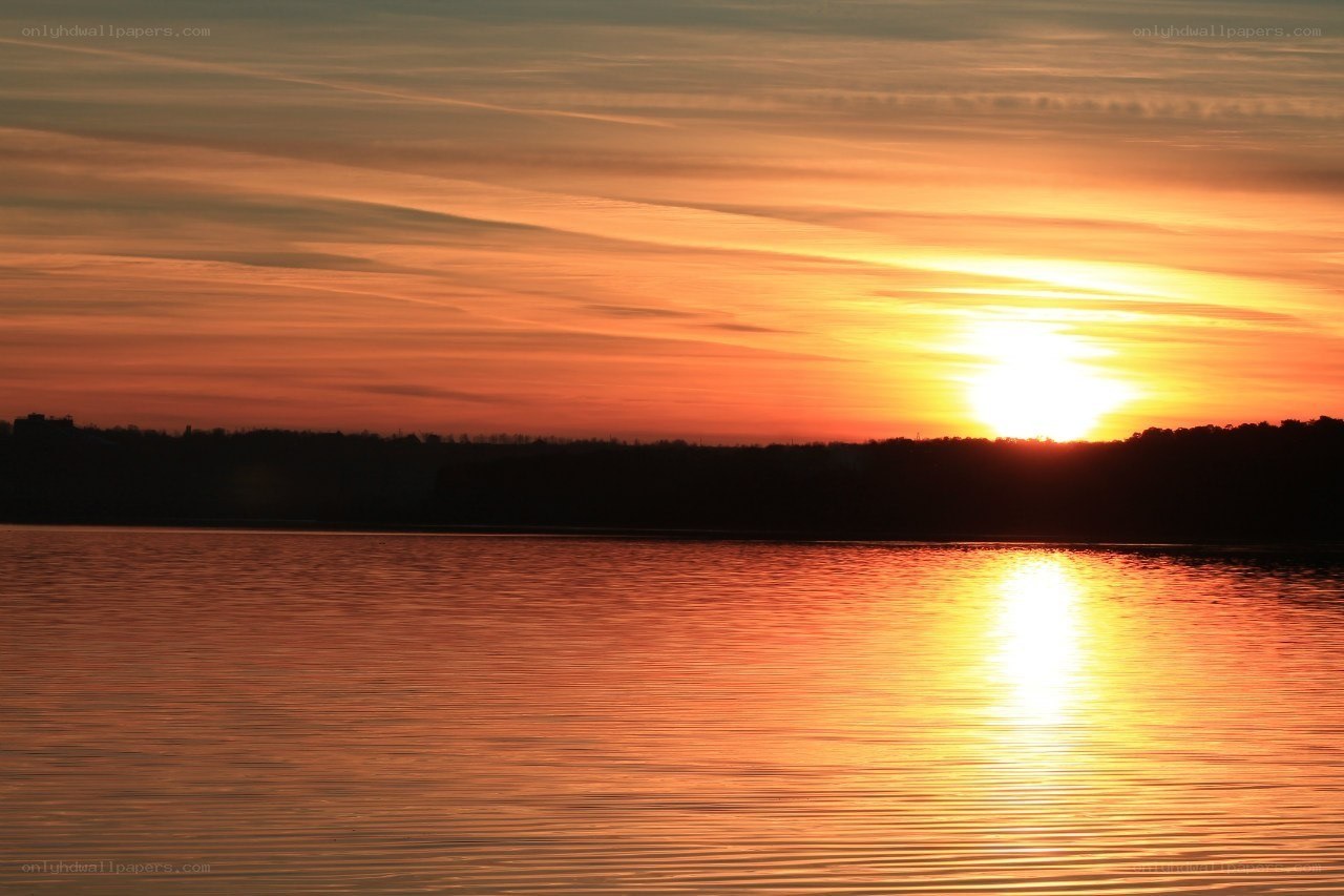 Sunset over a calm lake