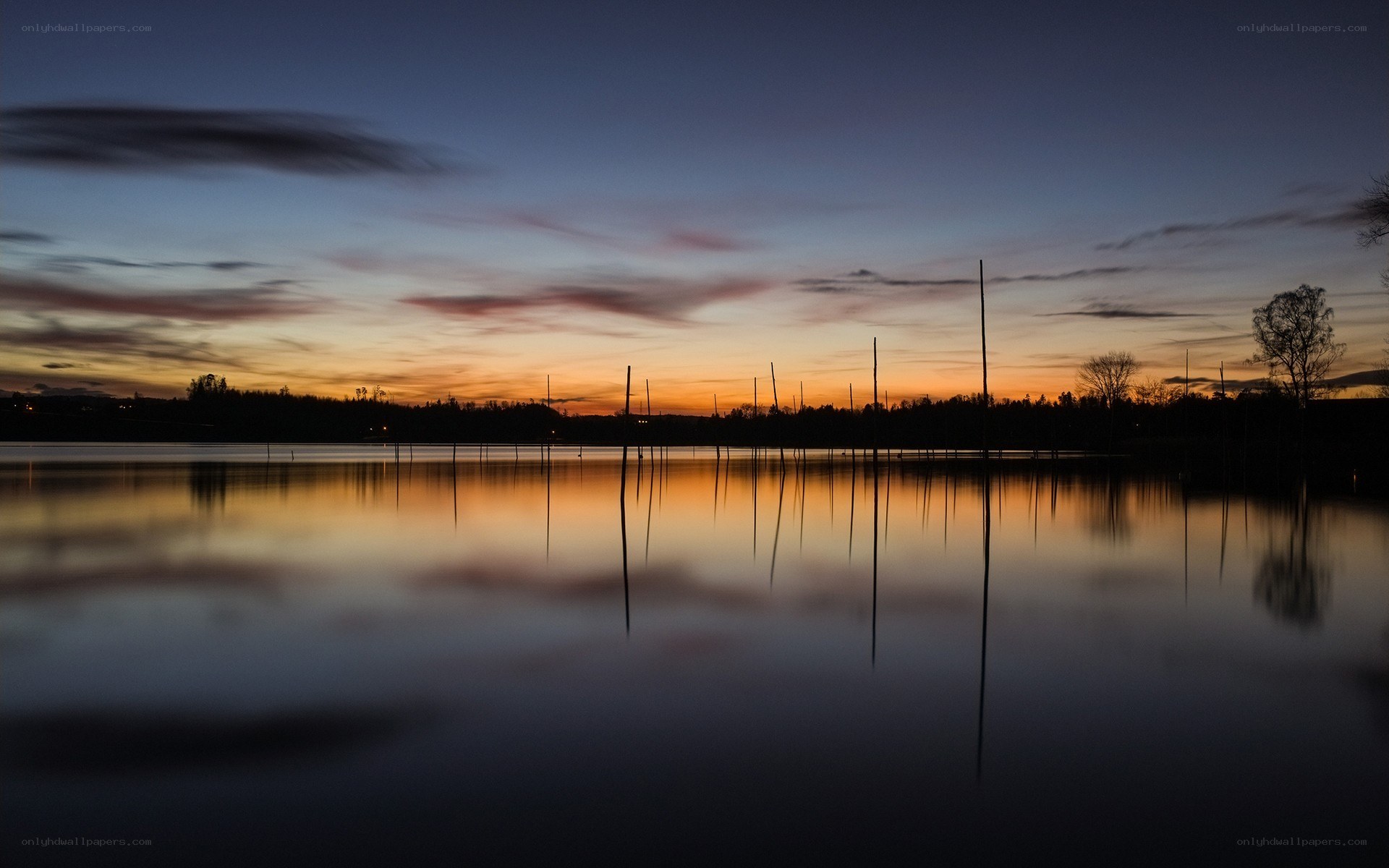 Sunset over a calm lake