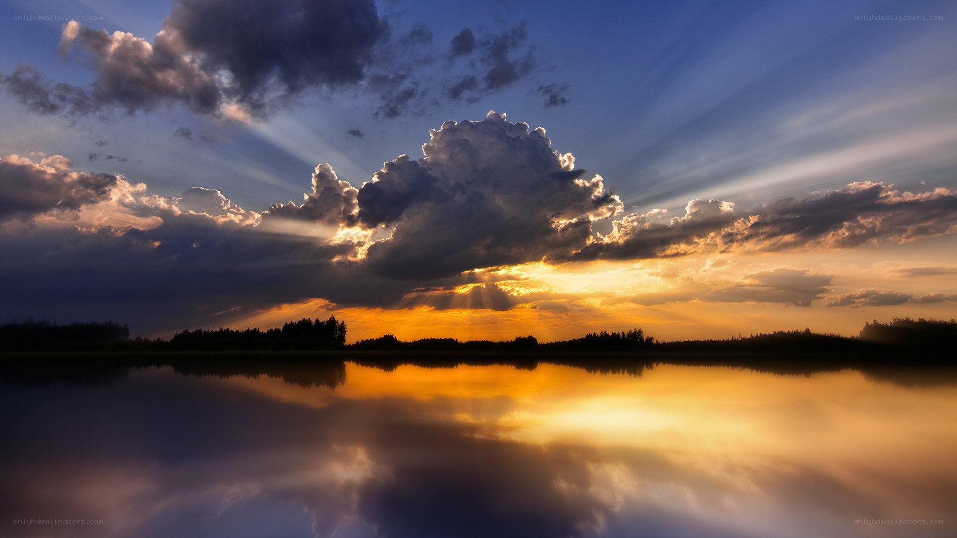 Sunset over a calm lake