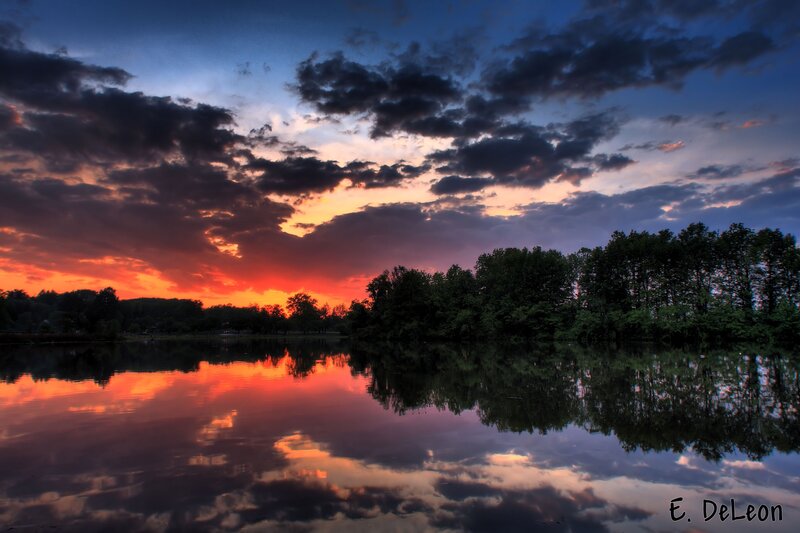 Sunset over a calm lake