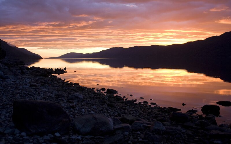 Sunset over a calm lake