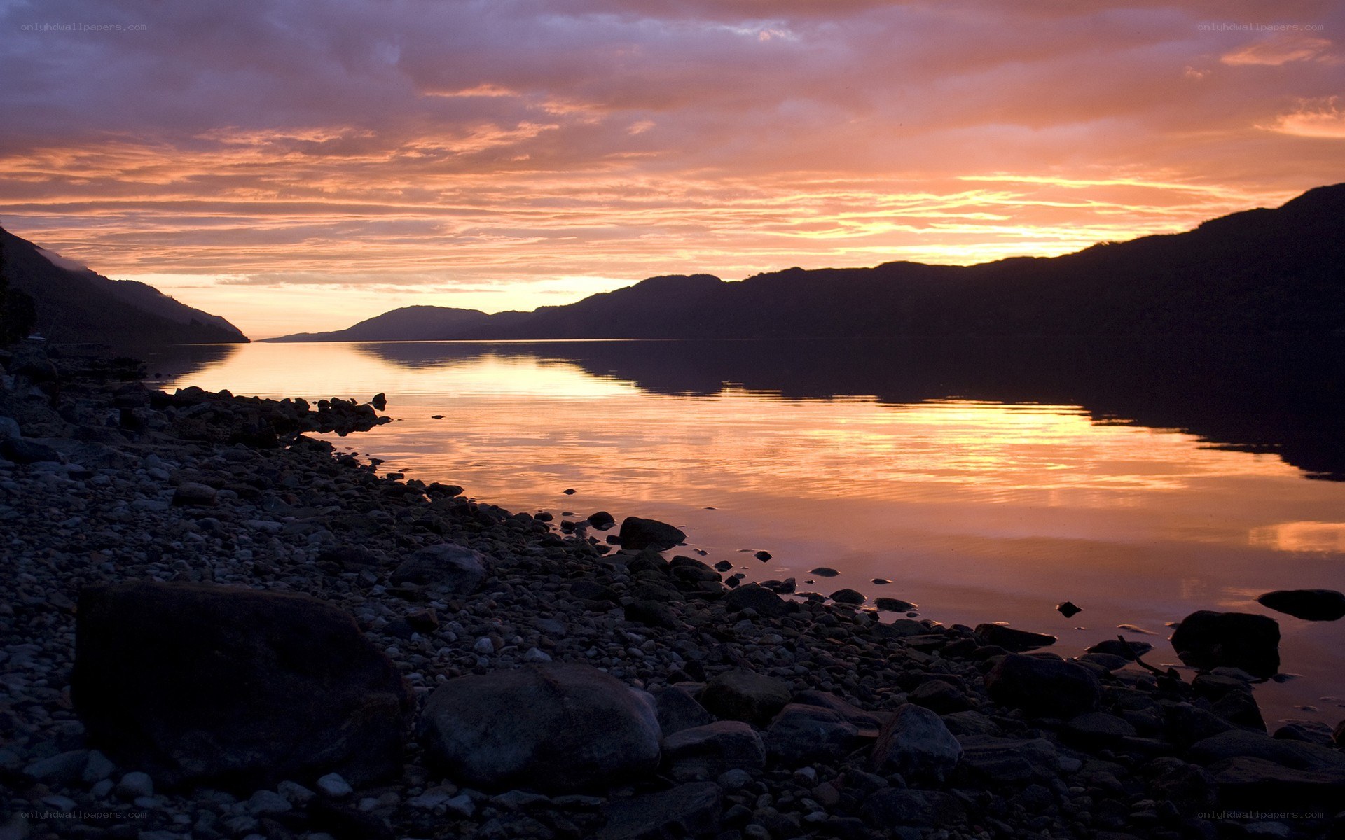 Sunset over a calm lake