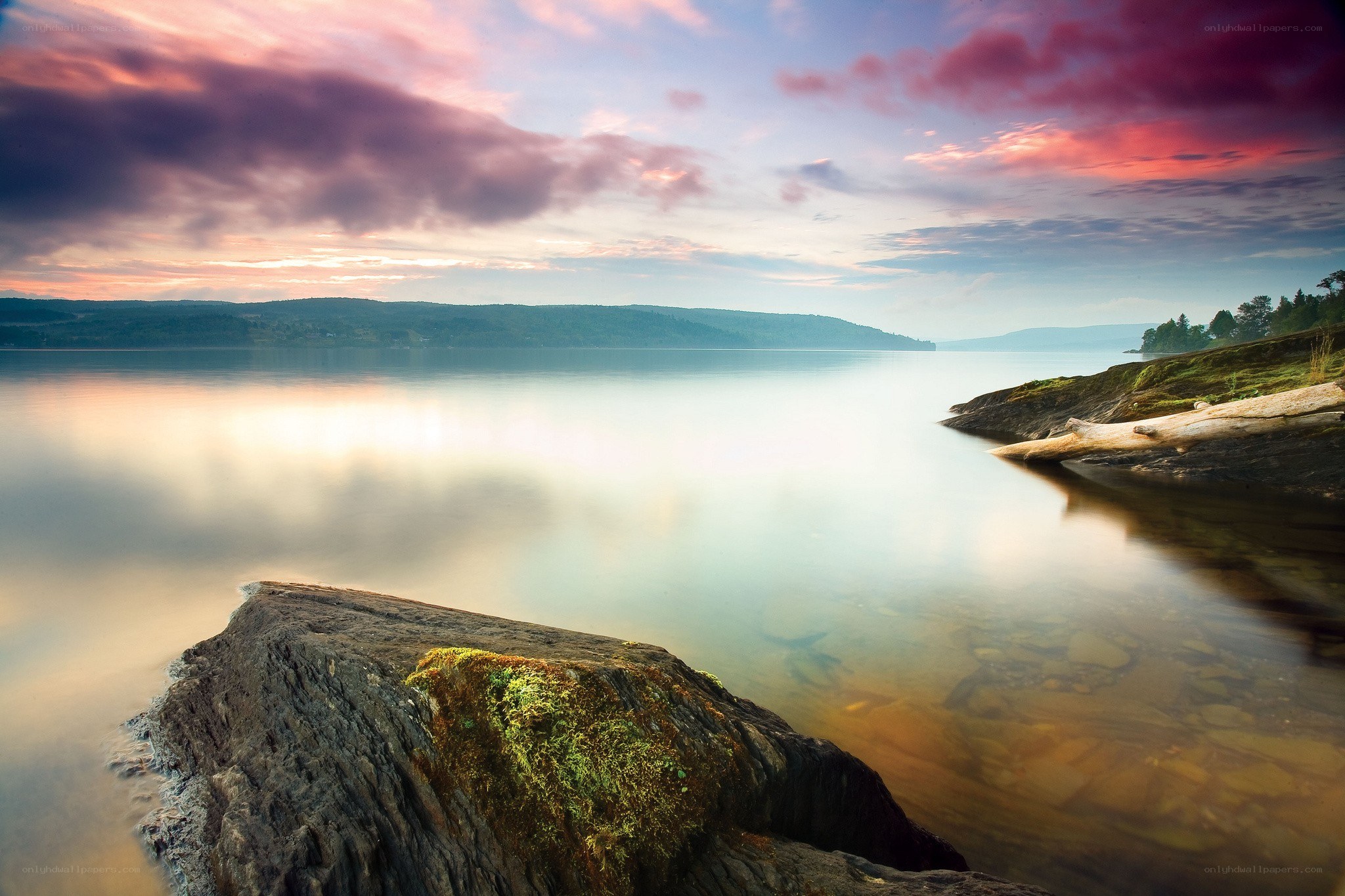 Sunset over a calm lake