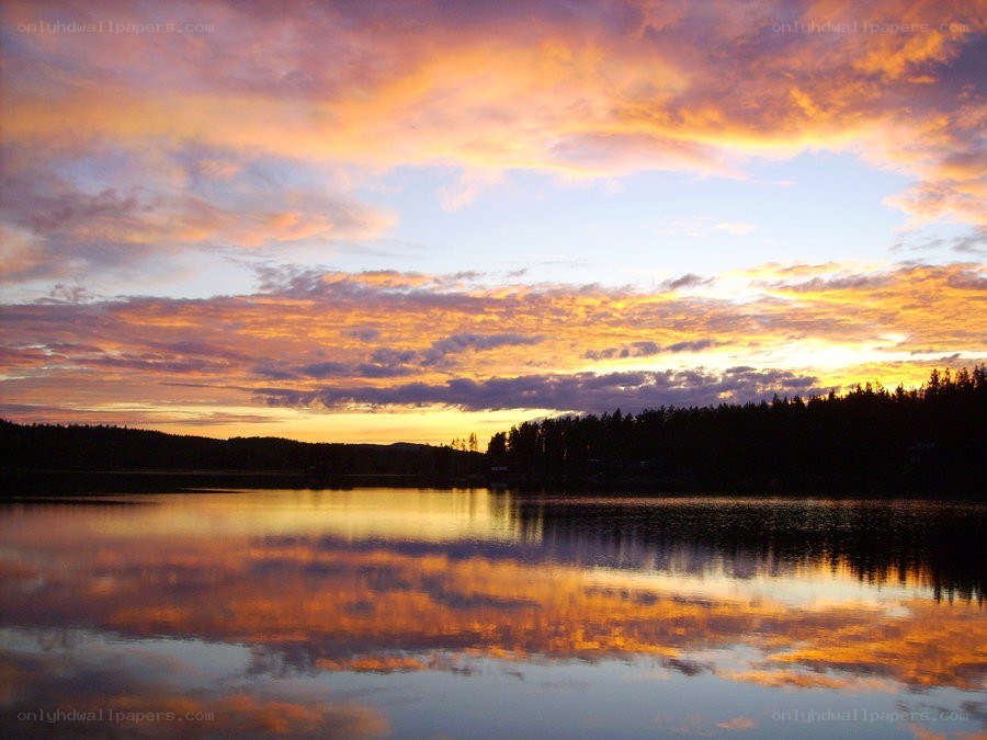 Sunset over a calm lake