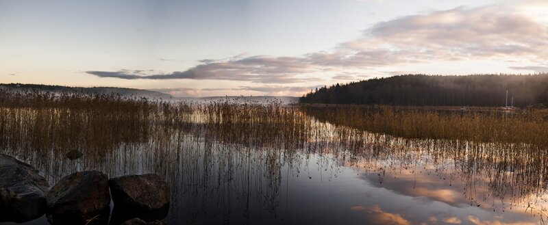 Sunset over a calm lake