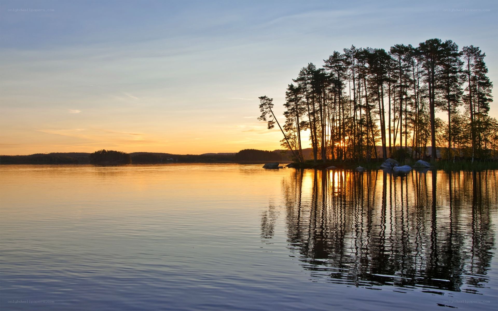 Sunset over a calm lake