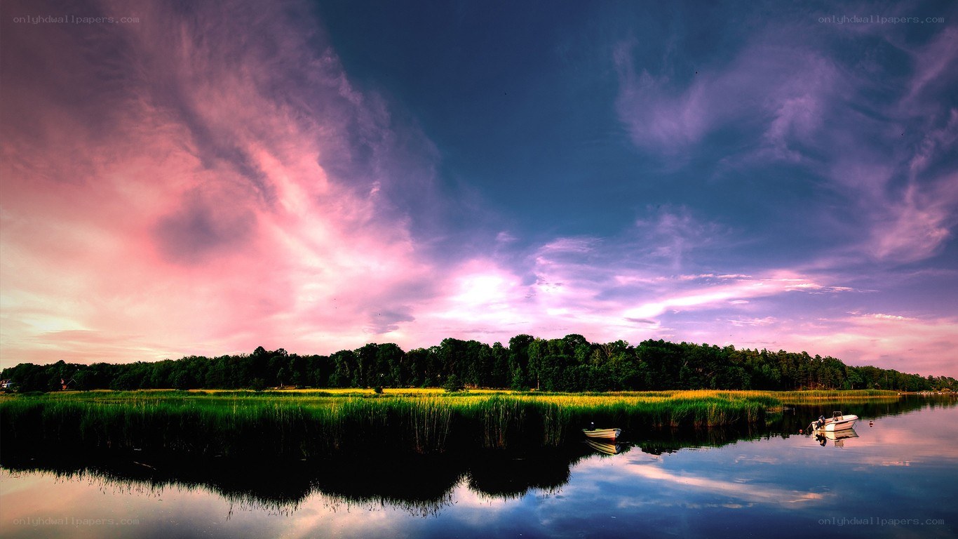 Sunset over a calm lake