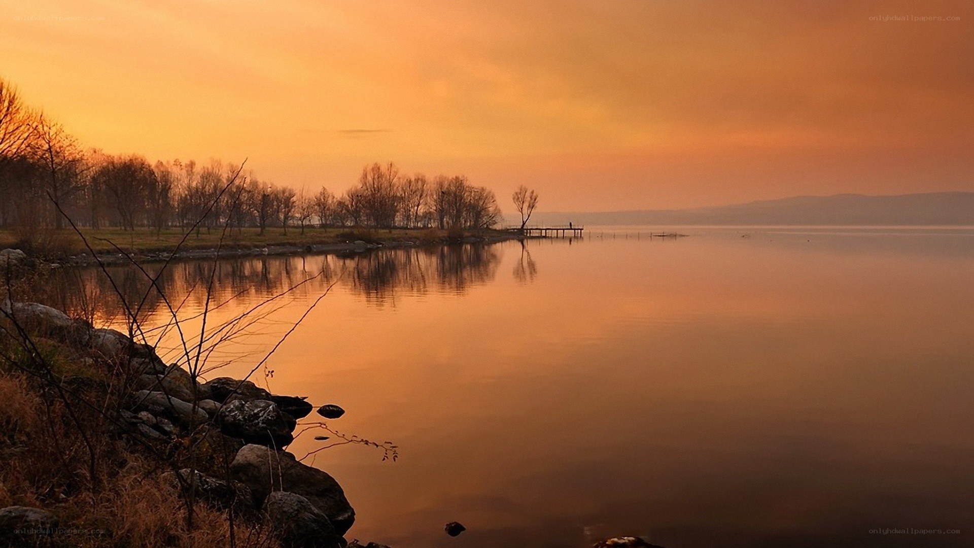 Sunset over a calm lake
