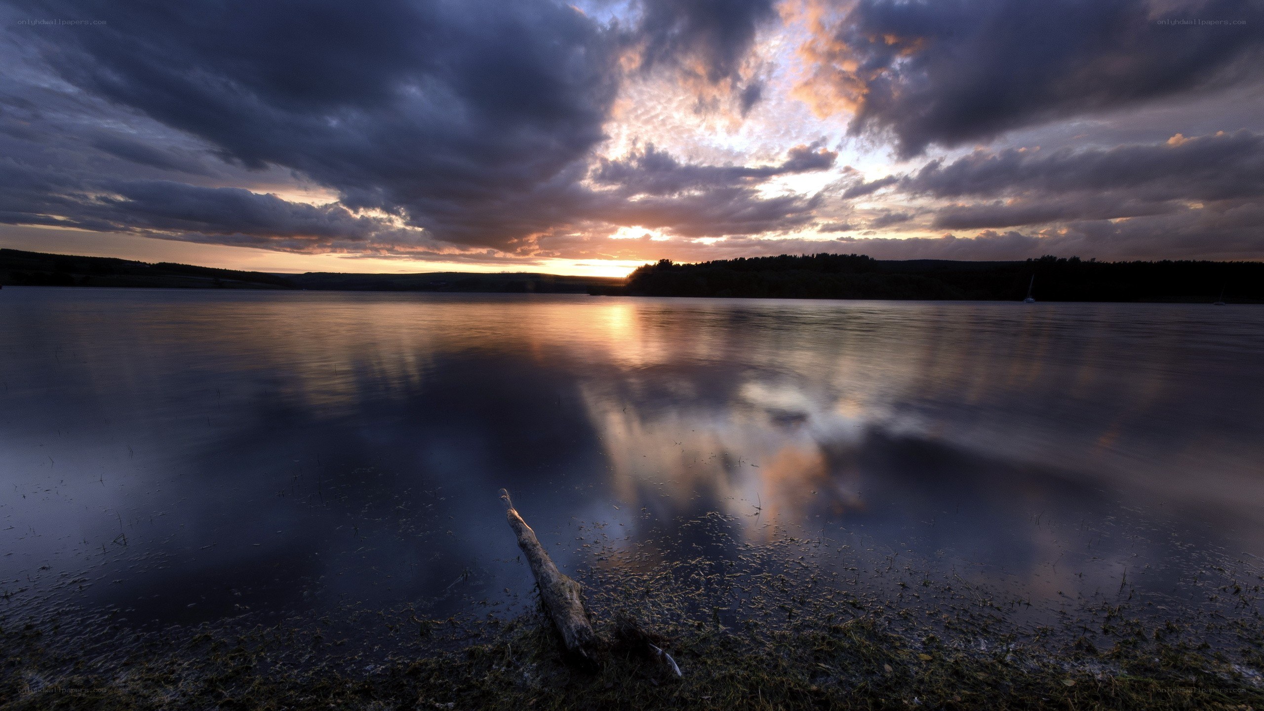 Sunset over a calm lake