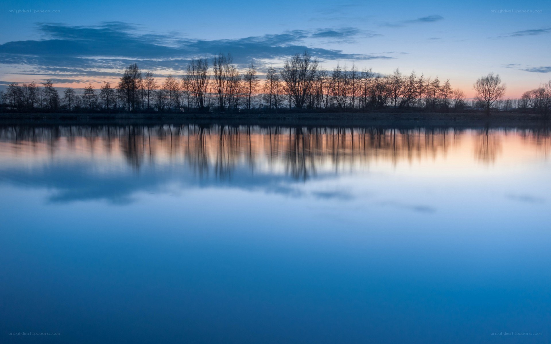 Sunset over a calm lake