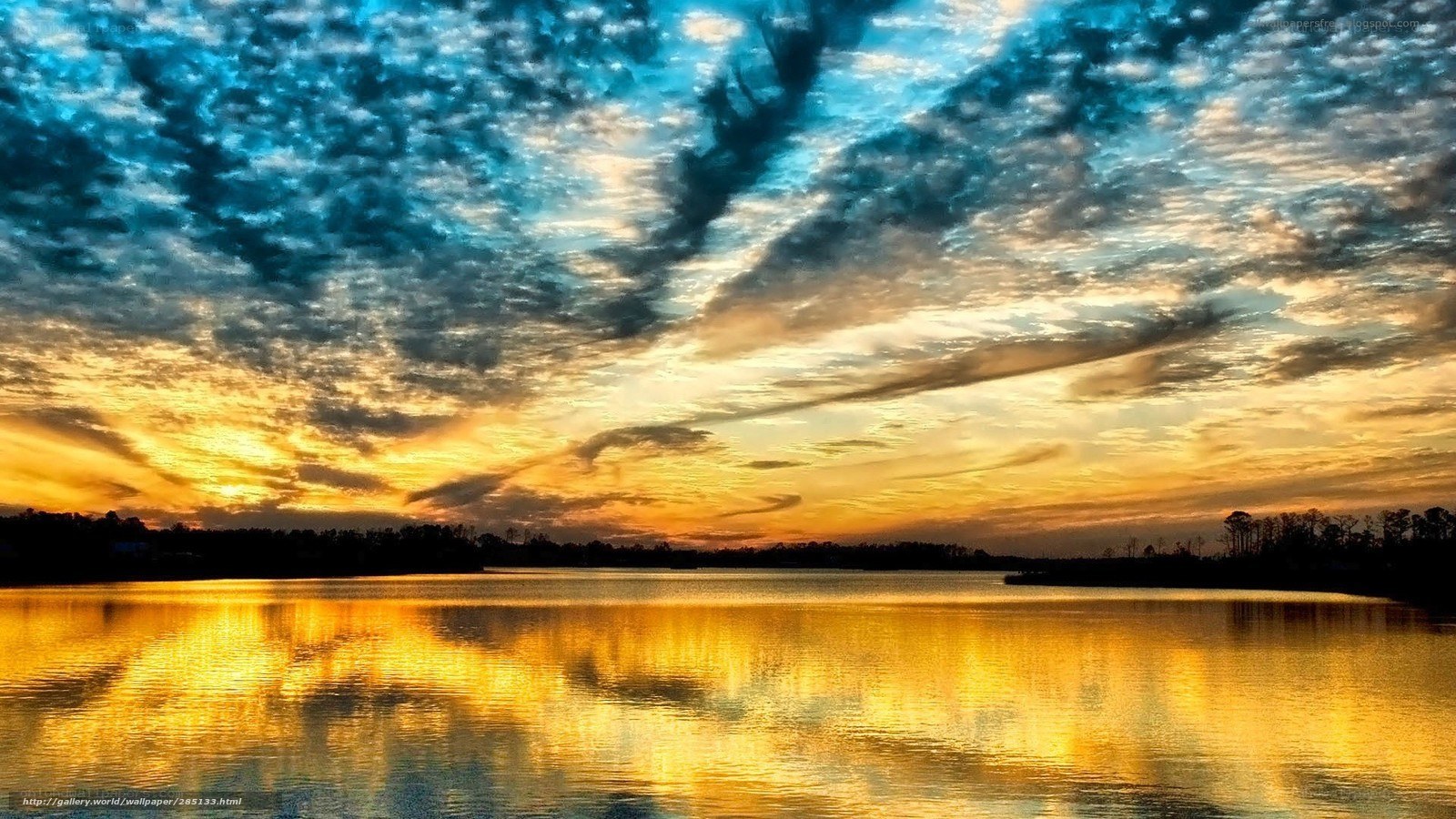 Sunset over a calm lake