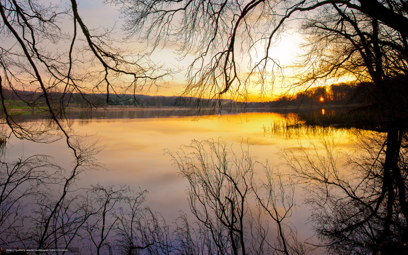 Sunset over a calm lake