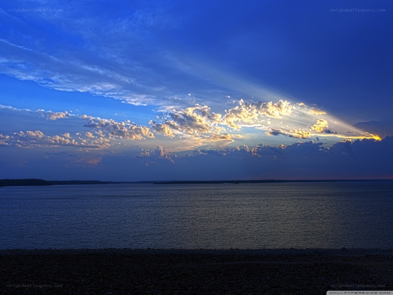 Sunset over a calm lake