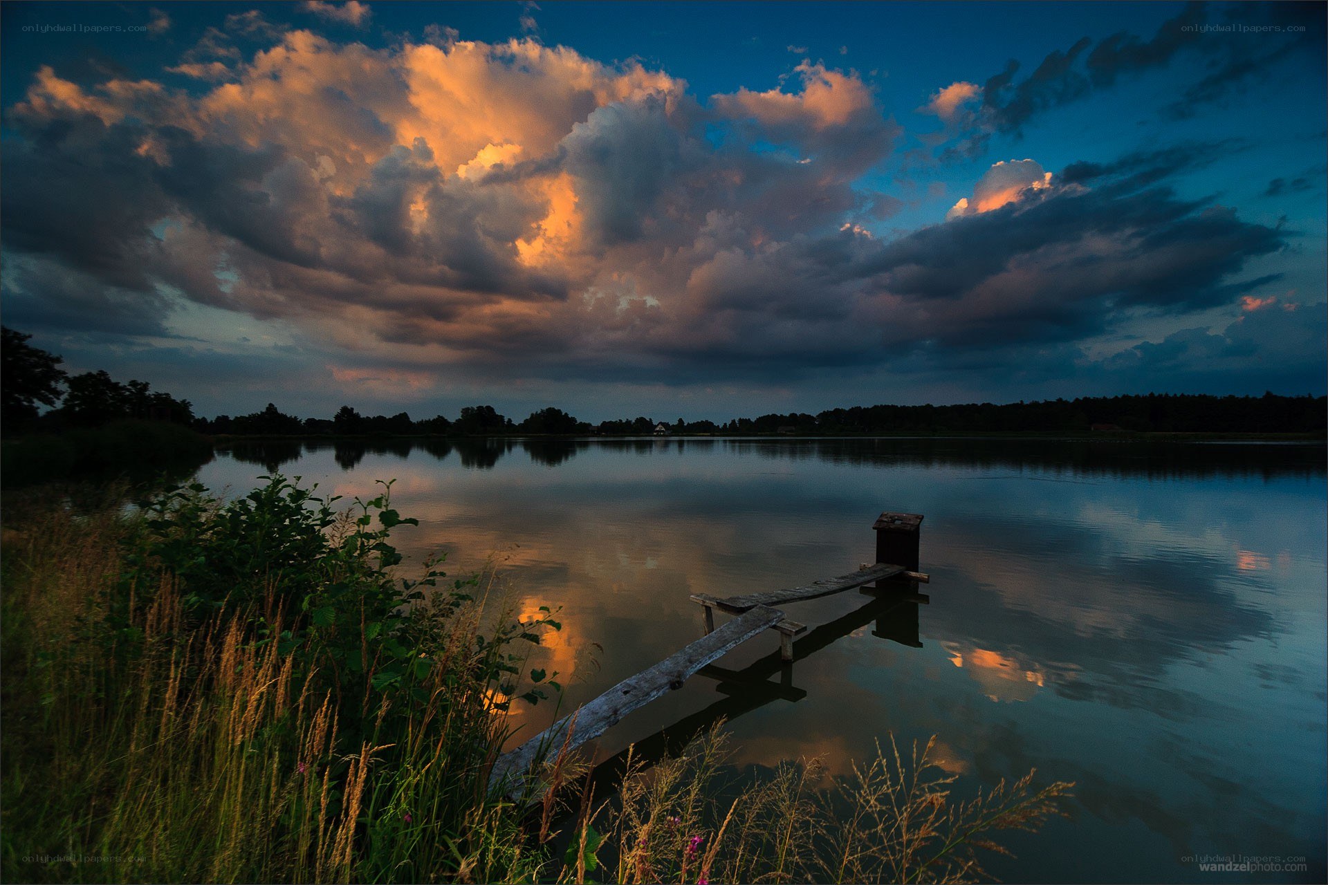 Sunset over a calm lake