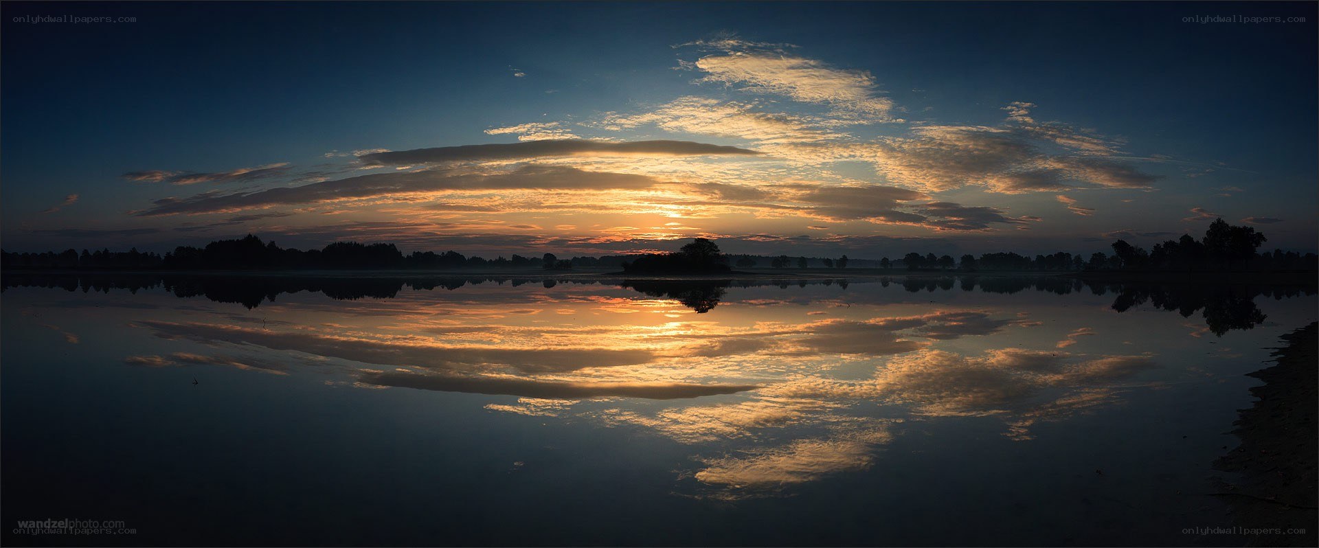 Sunset over a calm lake