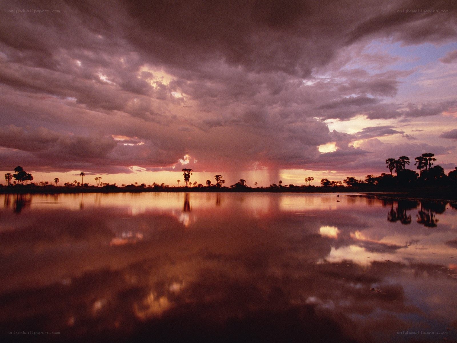 Sunset over a calm lake