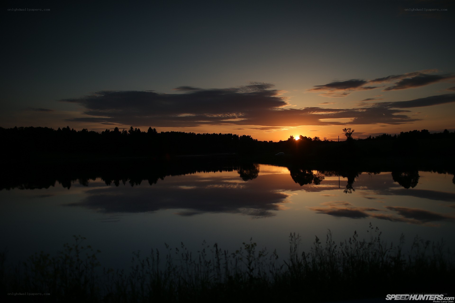 Sunset over a calm lake
