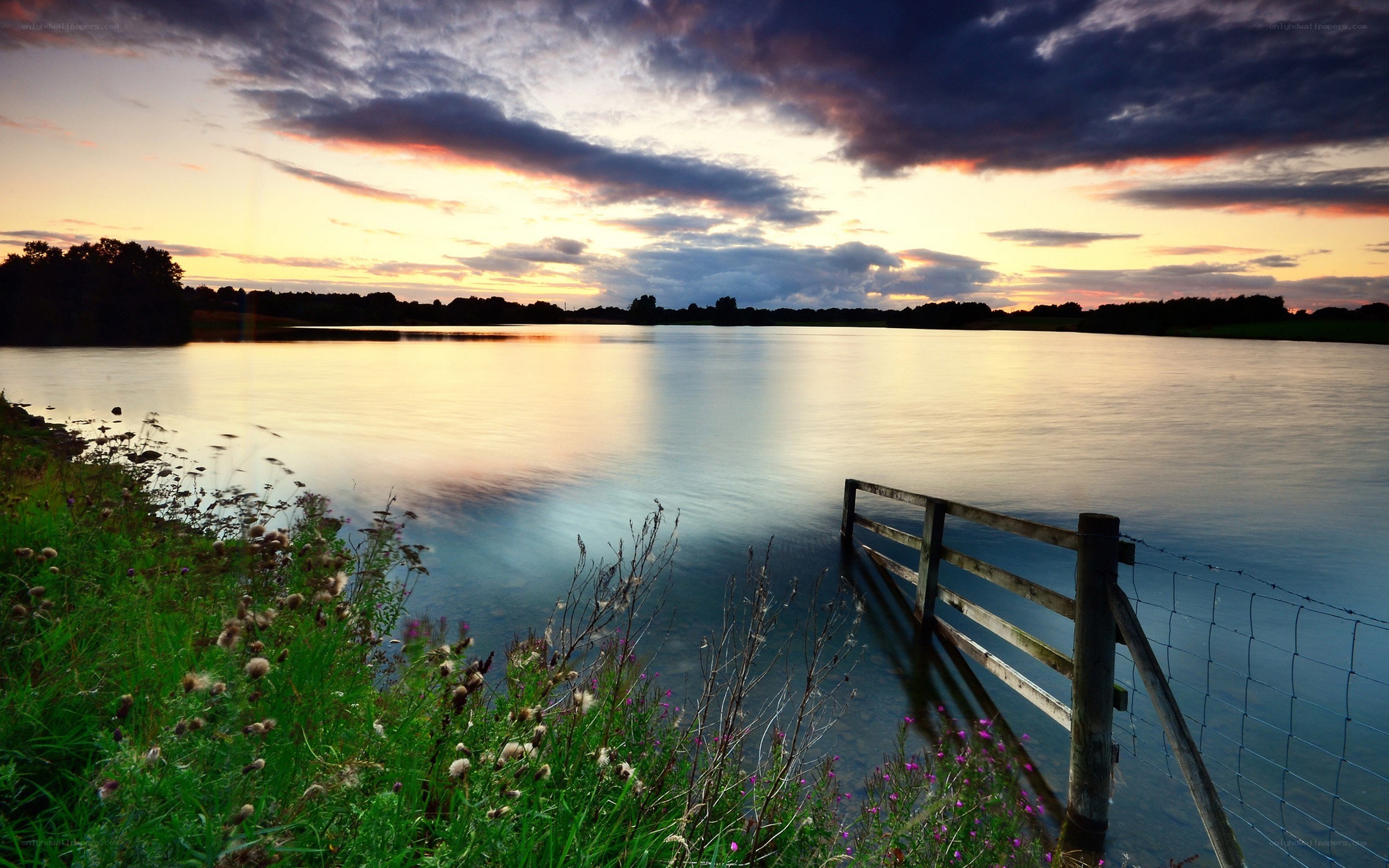 Sunset over a calm lake