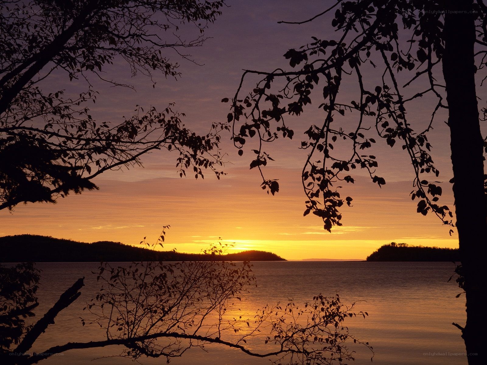 Sunset over a calm lake