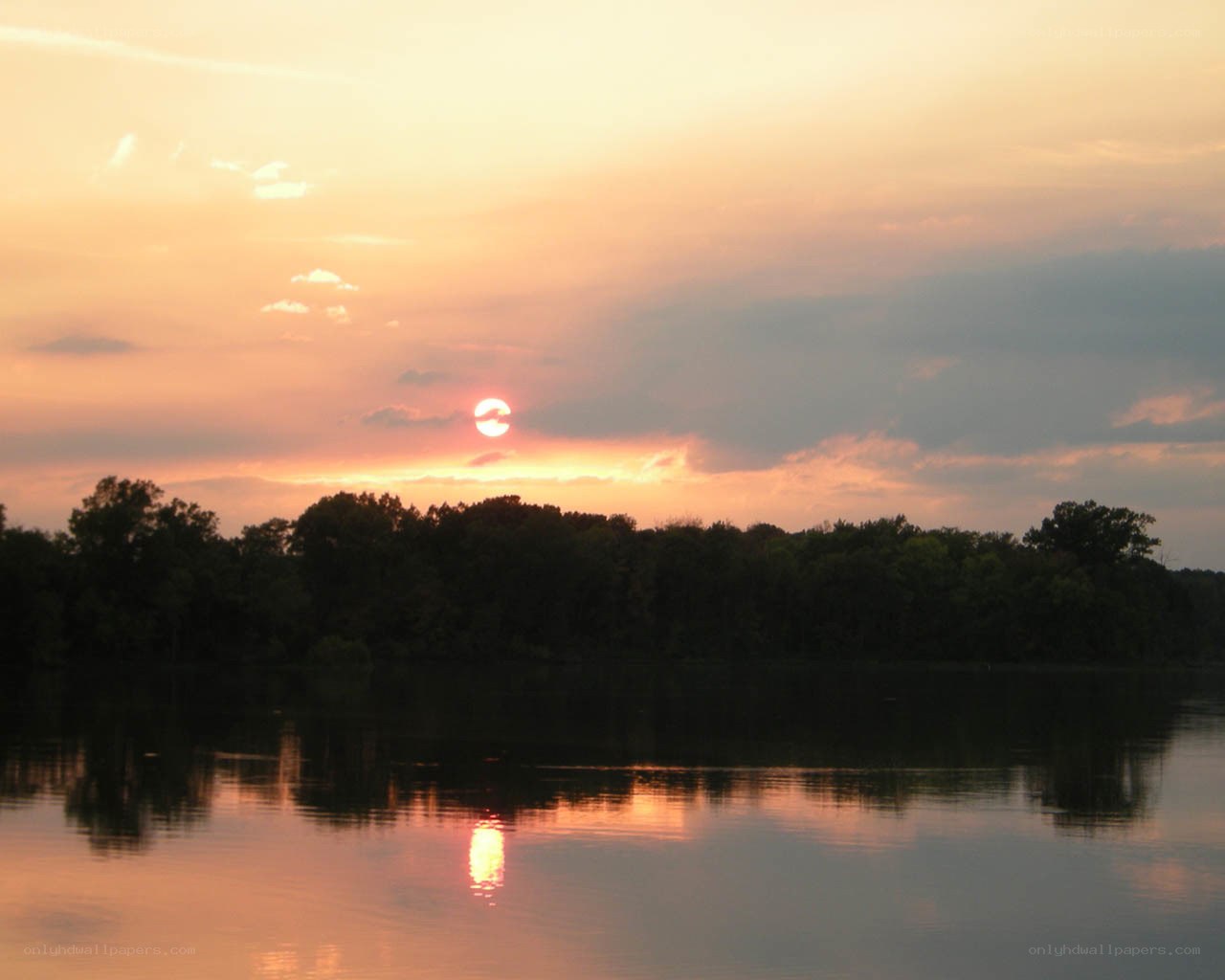 Sunset over a calm lake
