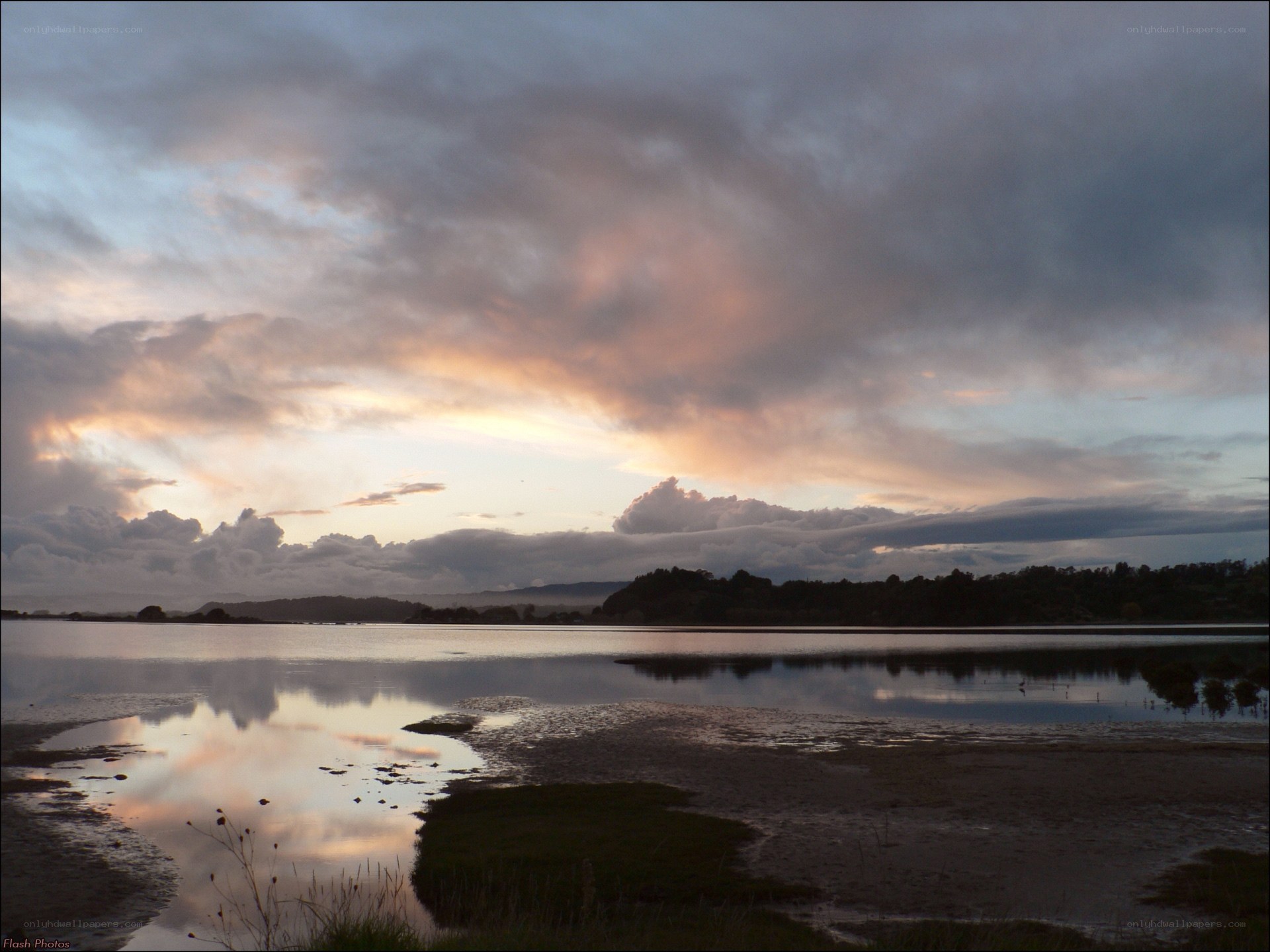 Sunset over a calm lake