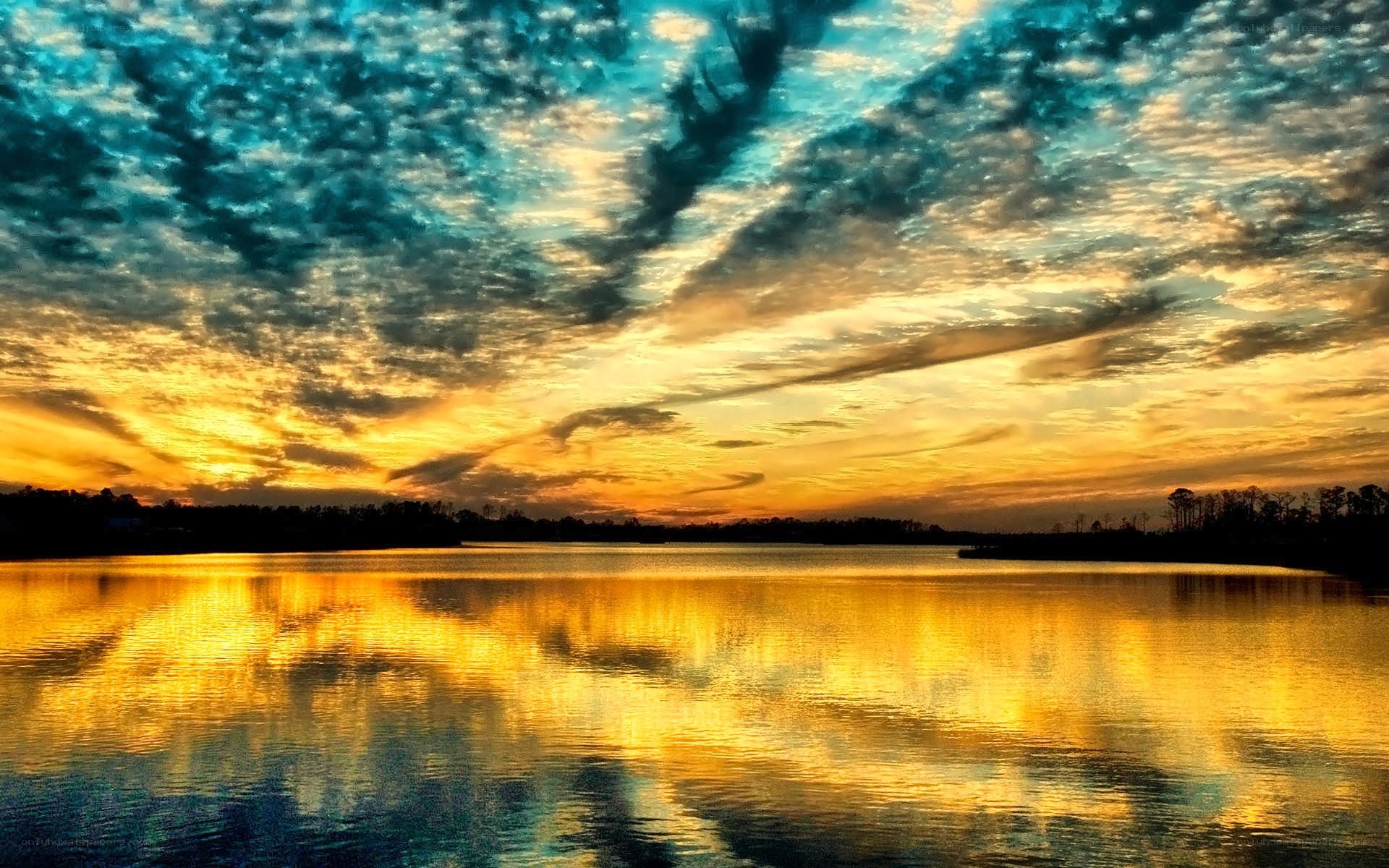 Sunset over a calm lake