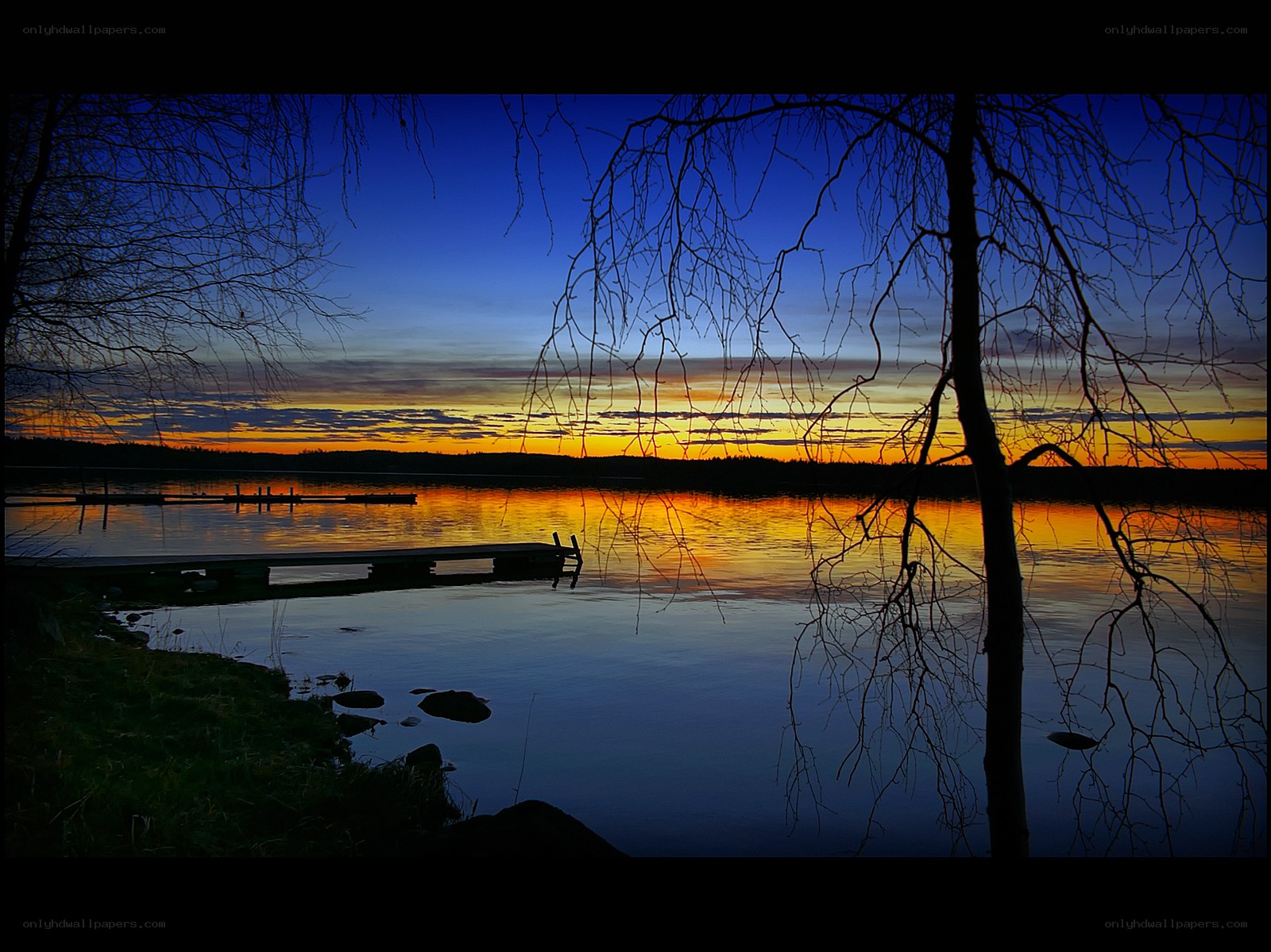 Sunset over a calm lake