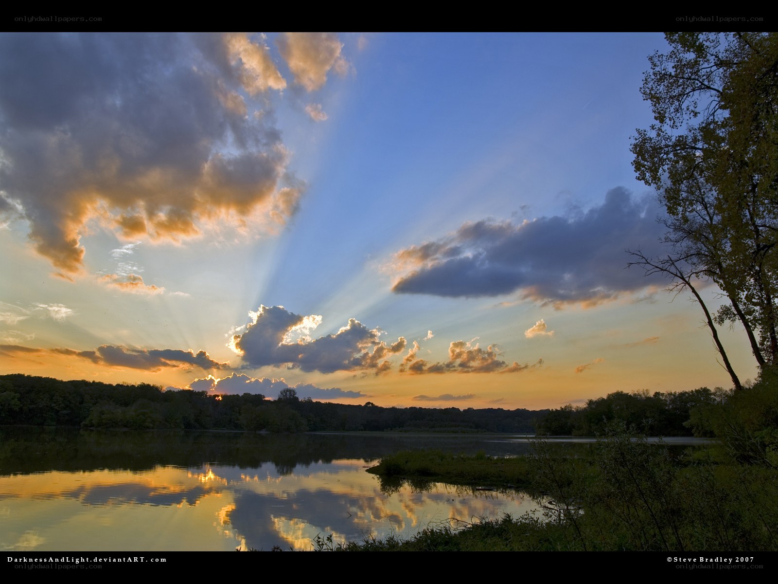 Sunset over a calm lake