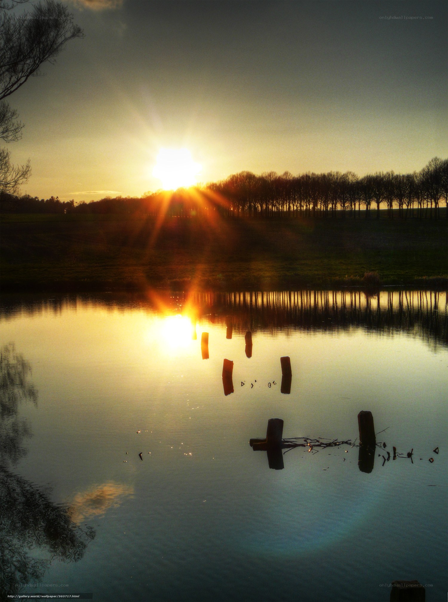 Sunset over a calm lake
