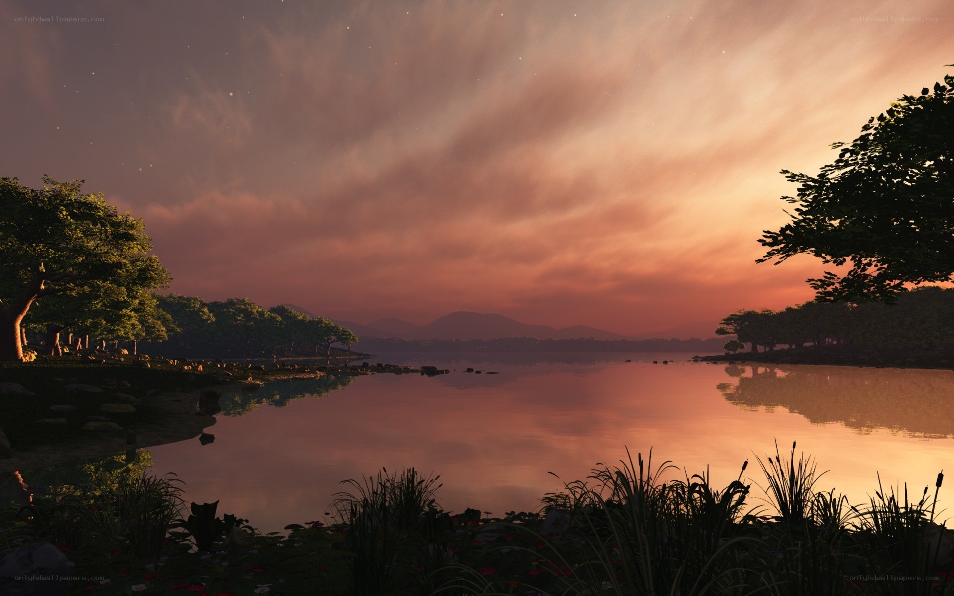 sunset over a calm lake