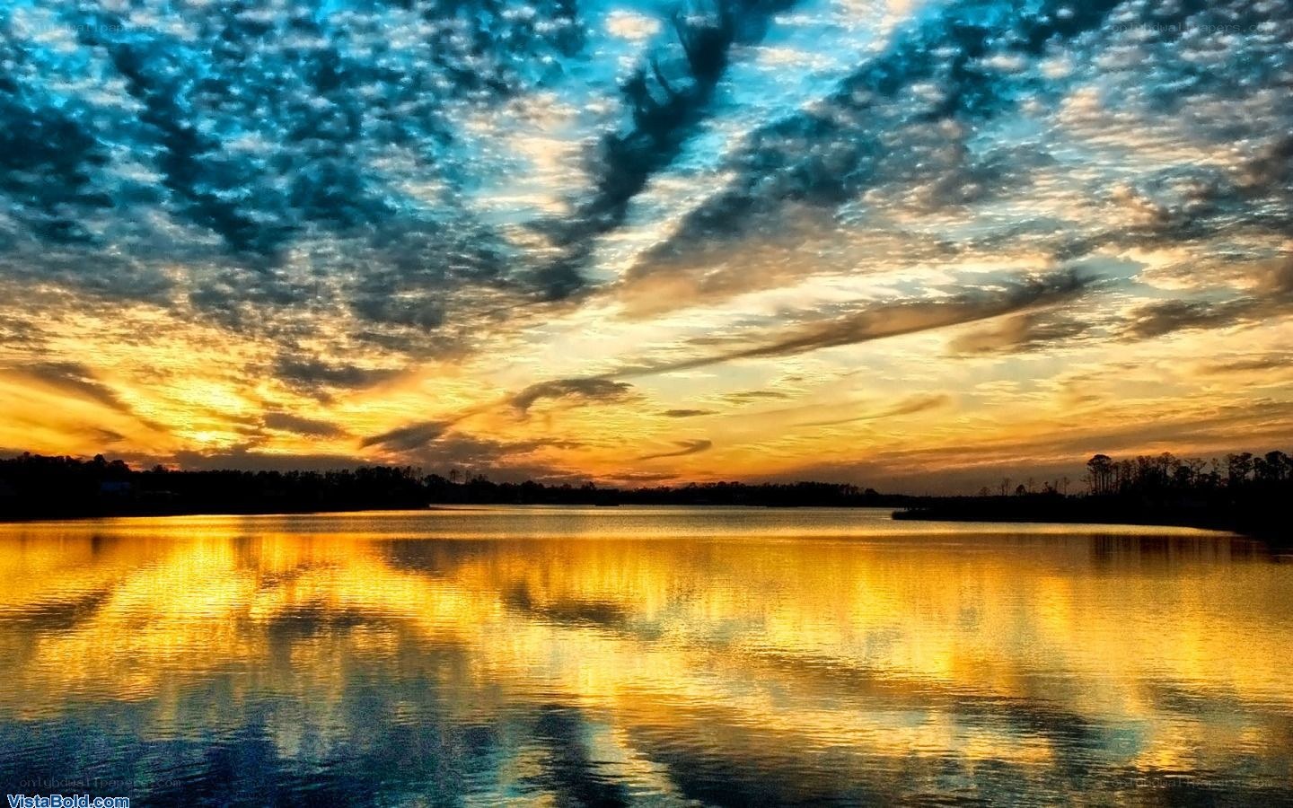 Sunset over a calm lake