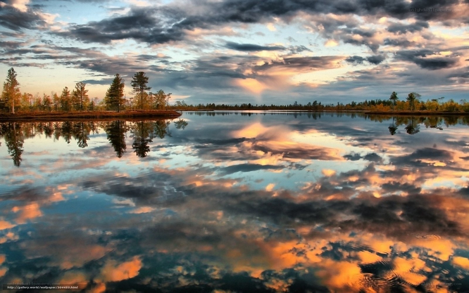 Sunset over a calm lake