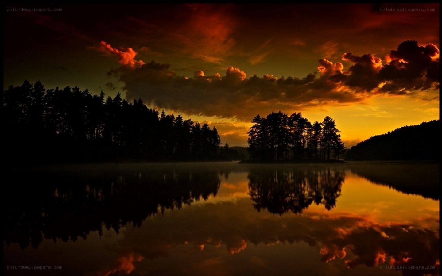 Sunset over a calm lake
