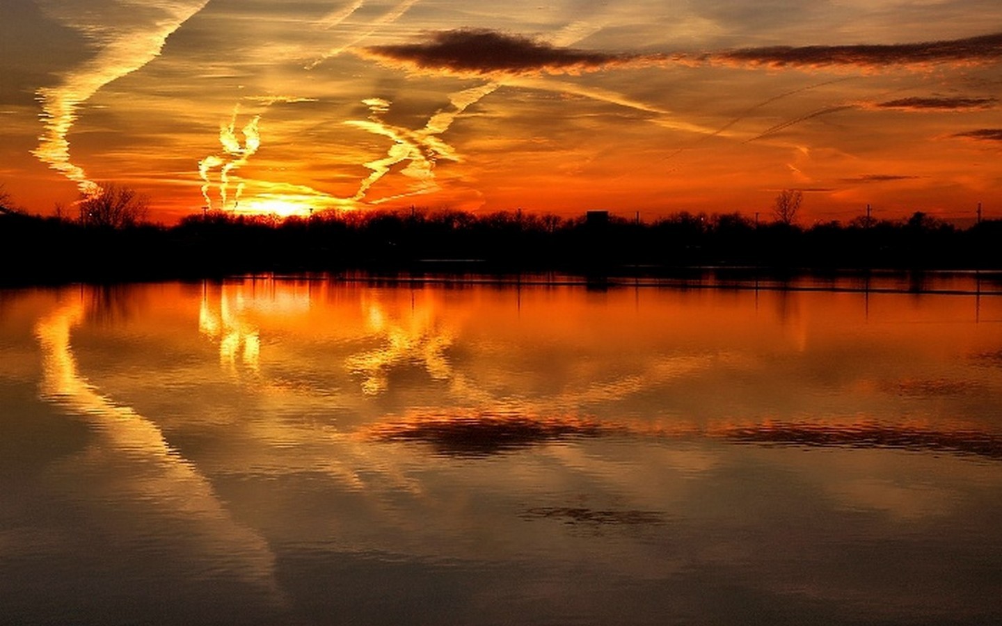Sunset over a calm lake