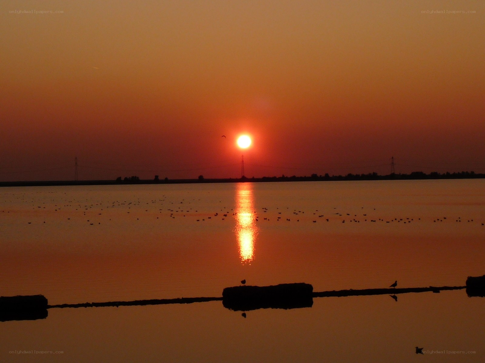 Sunset over a calm lake