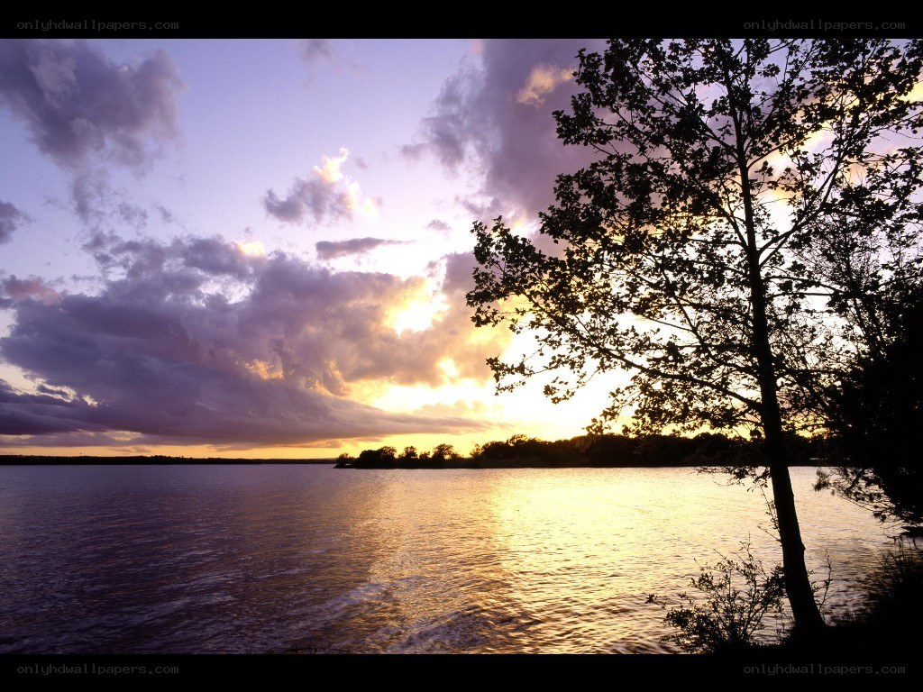 Sunset over a calm lake