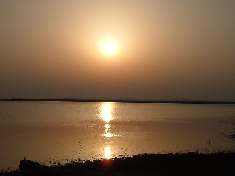 Sunset over a calm lake