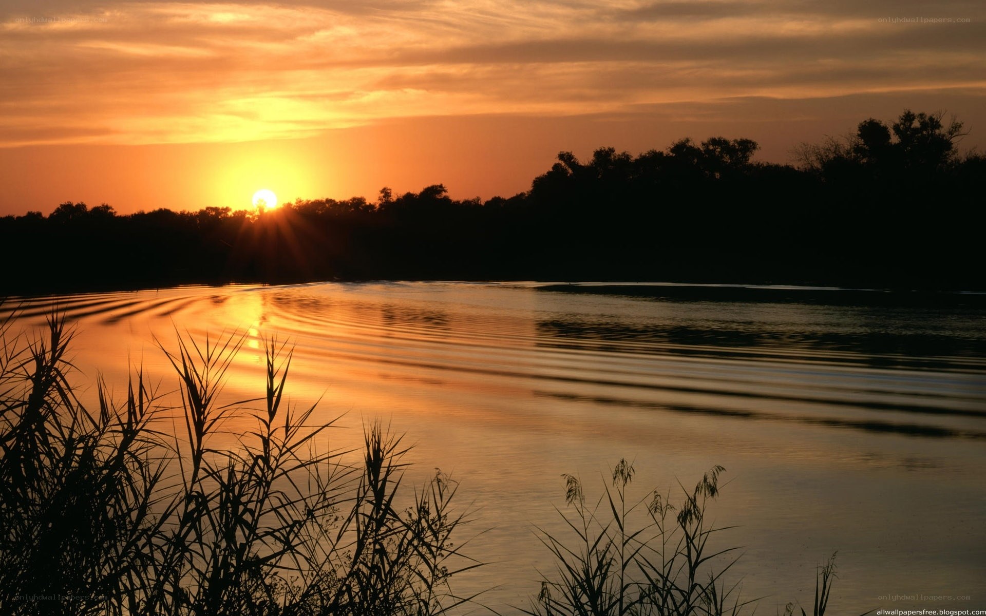Sunset over a calm lake