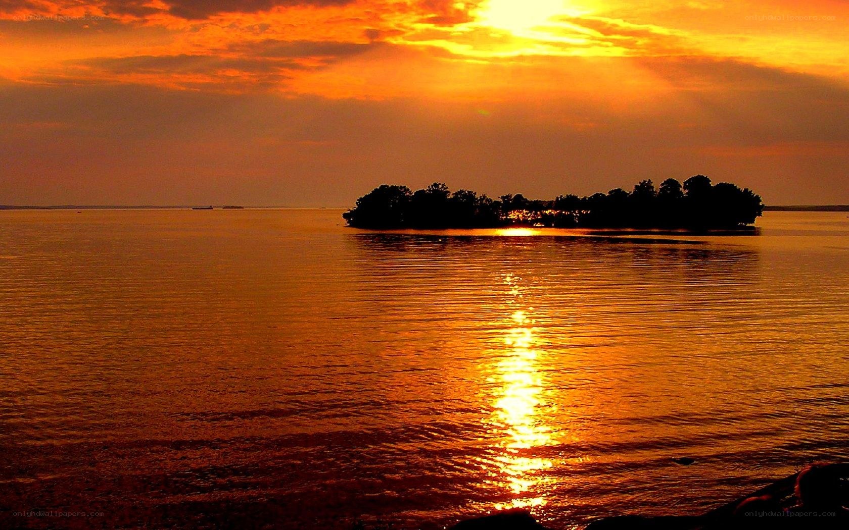 Sunset over a calm lake