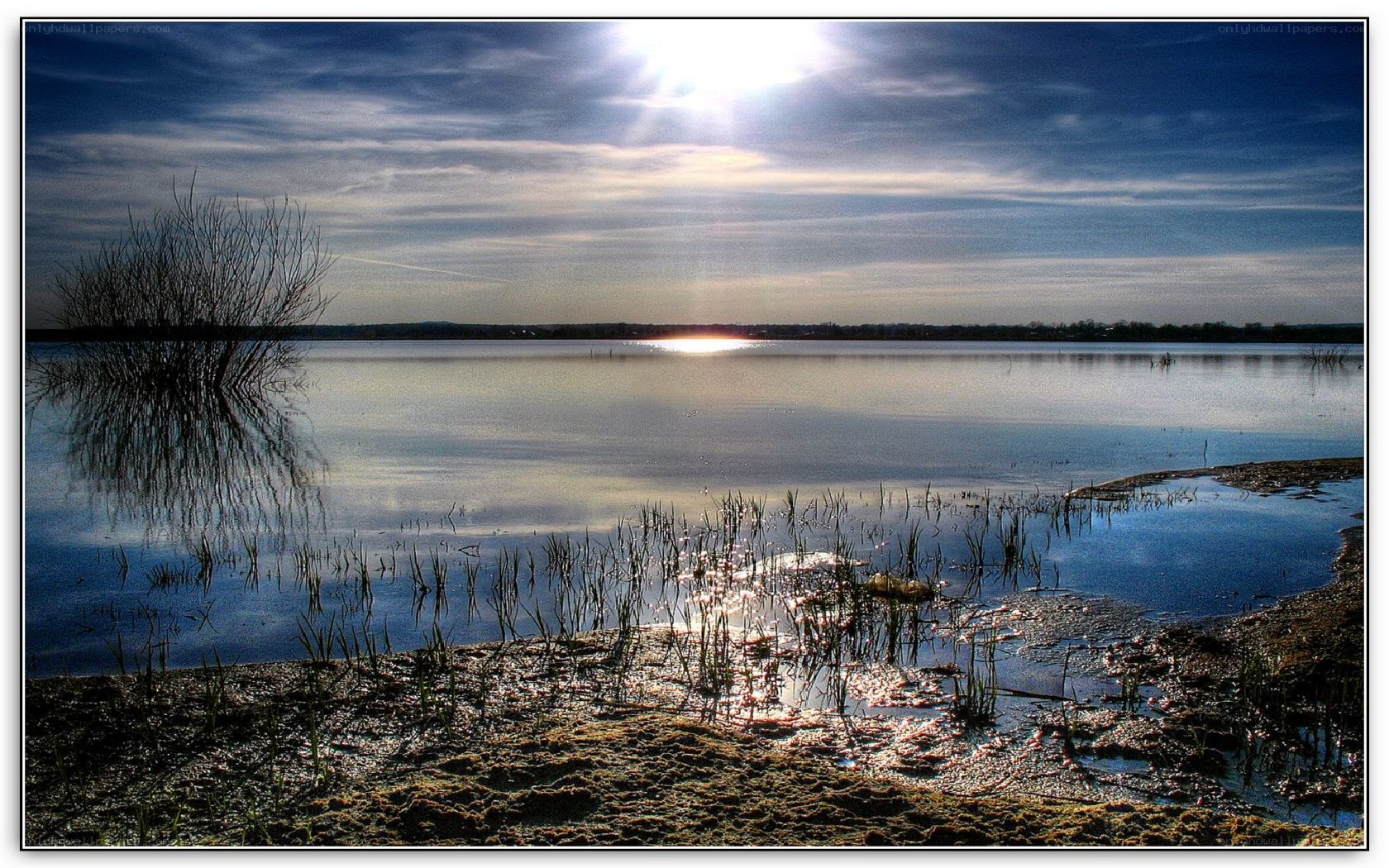 Sunset over a calm lake