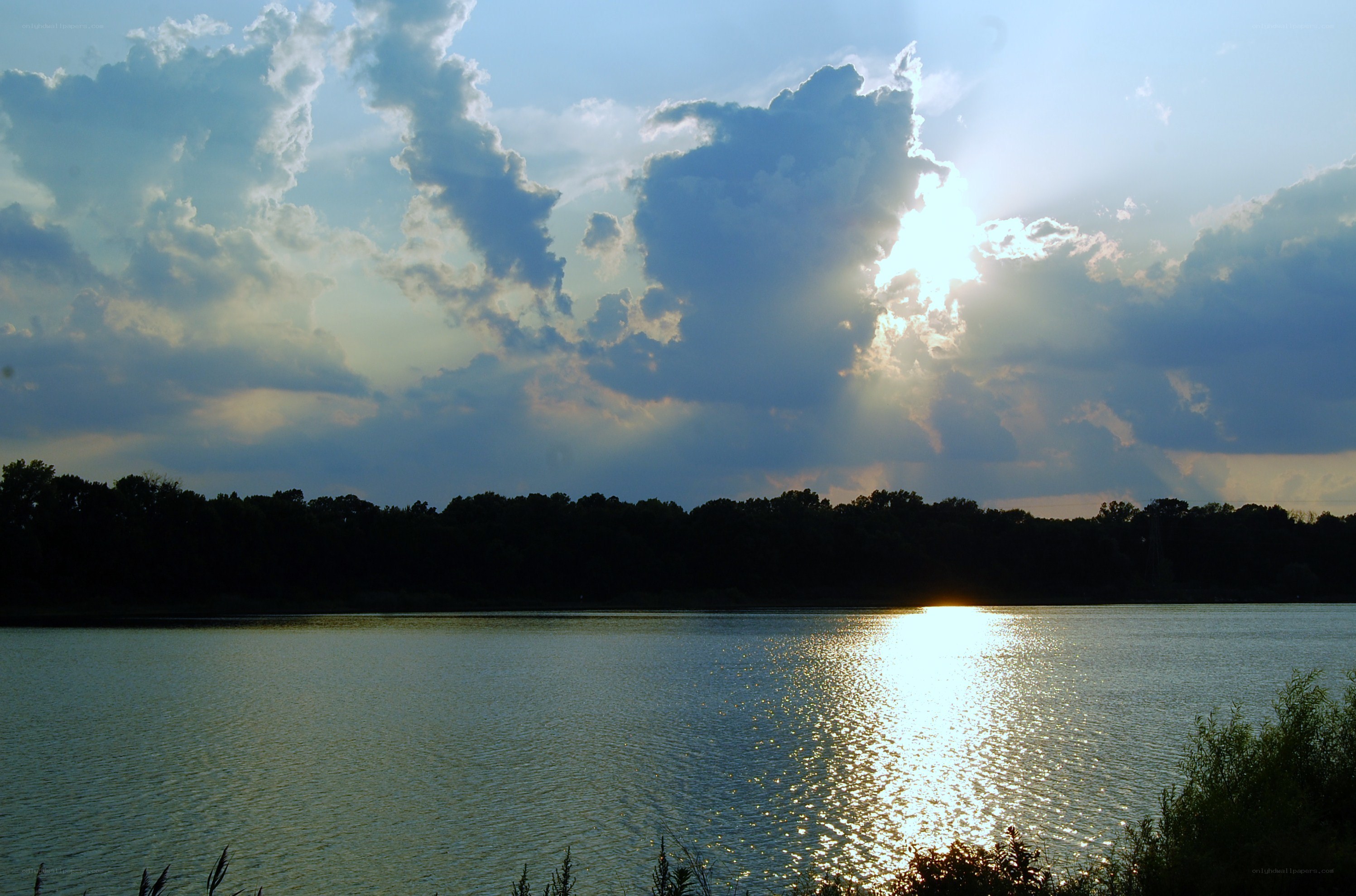 Sunset over a calm lake